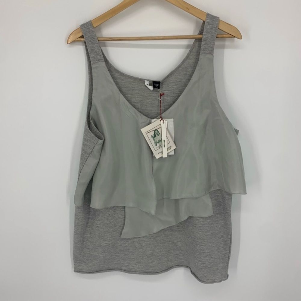 Smitten Grey 100% Silk + French Terry Layered Cotton Tank Top L